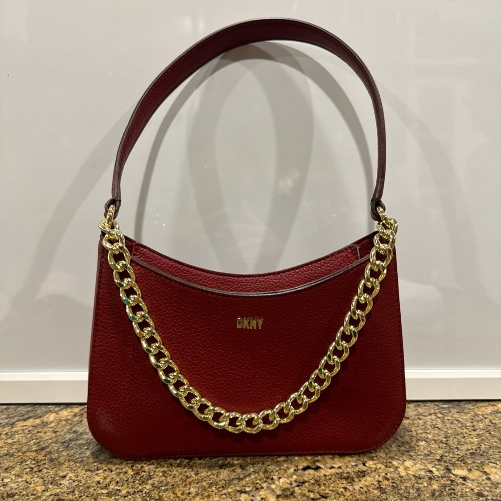 DKNY Burgundy Shoulder Bag with Gold Chain